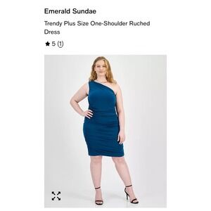 Emerald Sundae One Shoulder  Peacock Stretchy Rauching Dress Size 24 NWT